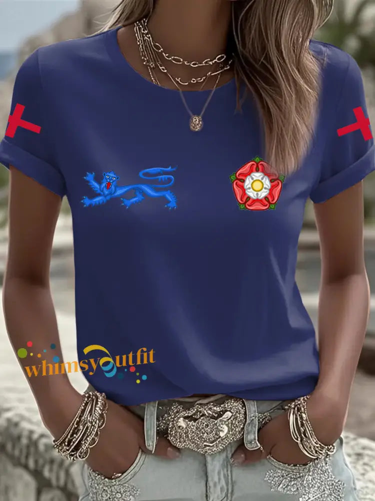 Women’s UK Football Lover England 2026 Printed Iron On Short Sleeve T-Shirt Navy Blue / S