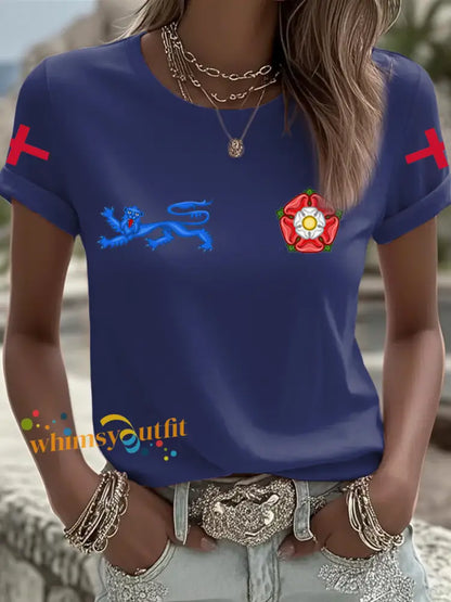 Women’s UK Football Lover England 2026 Printed Iron On Short Sleeve T-Shirt Navy Blue / S