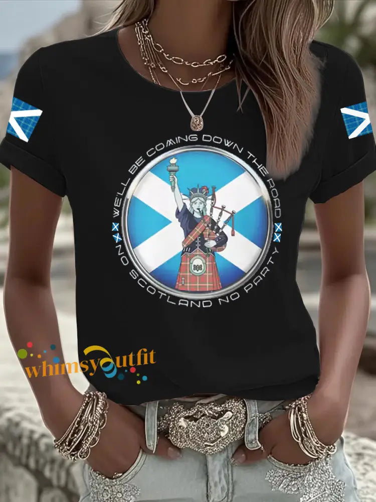 Women’s UK Football Lover Scotland Iron On Short Sleeve T-Shirt Black / S