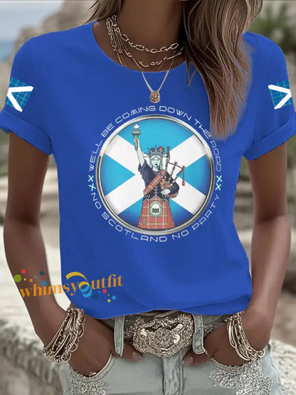 Women’s UK Football Lover Scotland Iron On Short Sleeve T-Shirt Blue / S