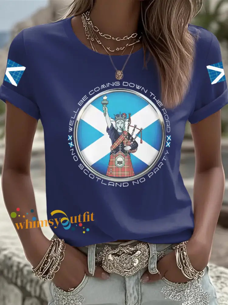 Women’s UK Football Lover Scotland Iron On Short Sleeve T-Shirt Navy Blue / S