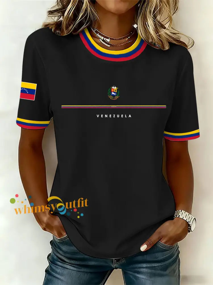 Women’s Venezuelan Print Casual T-Shirt Black / S