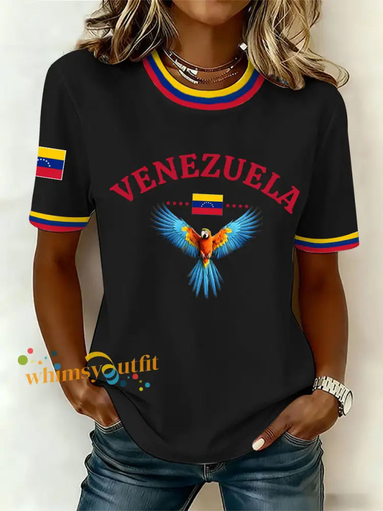 Women’s Venezuelan Print Casual T-Shirt Black / S