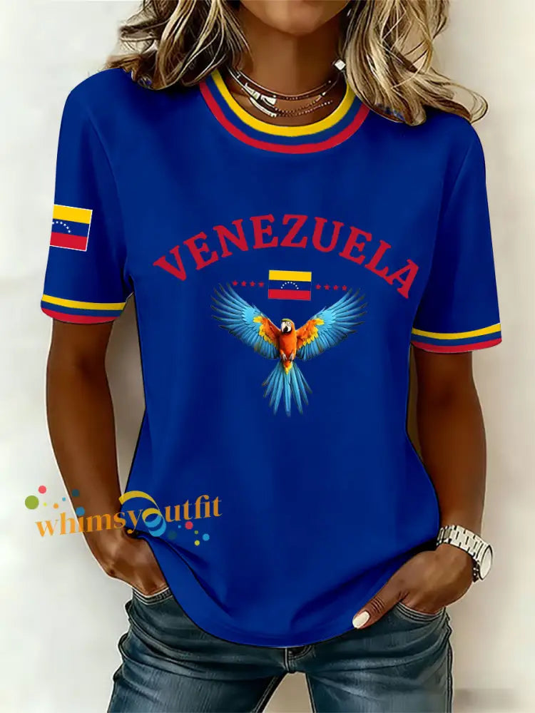 Women’s Venezuelan Print Casual T-Shirt Blue / S