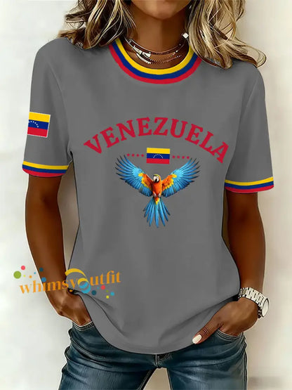 Women’s Venezuelan Print Casual T-Shirt Gray / S