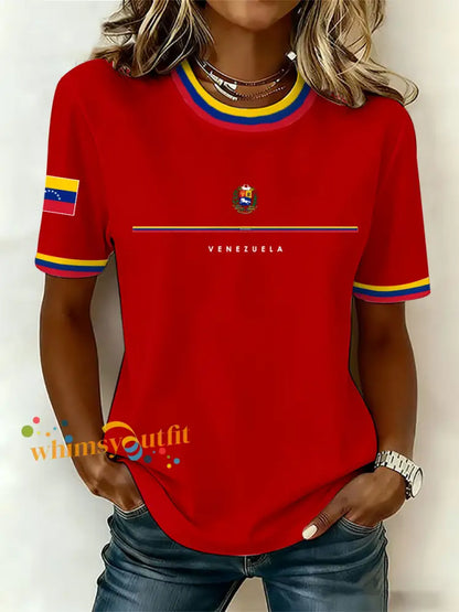 Women’s Venezuelan Print Casual T-Shirt Red / S