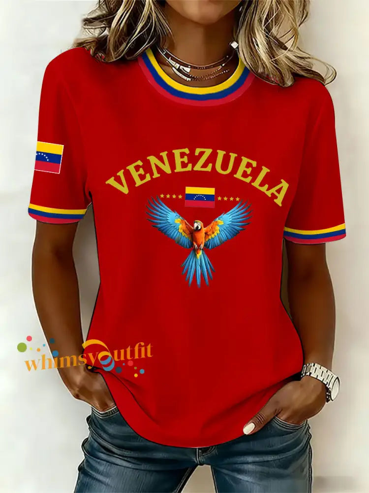 Women’s Venezuelan Print Casual T-Shirt Red / S