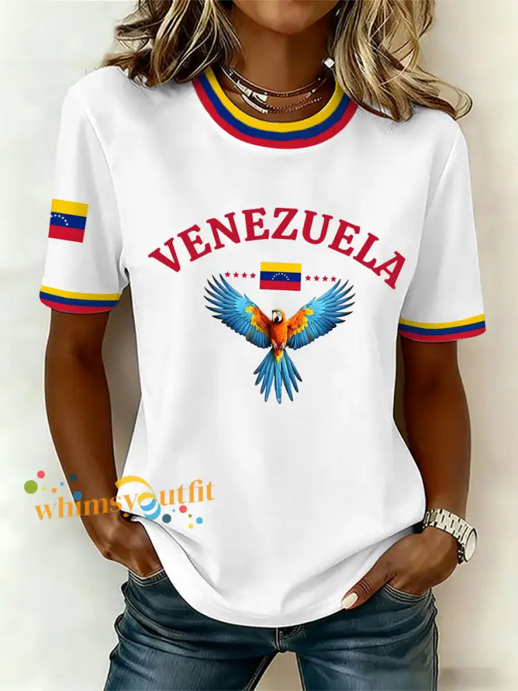 Women’s Venezuelan Print Casual T-Shirt White / S