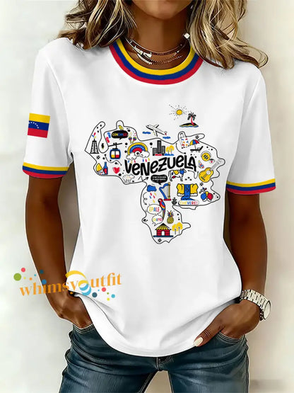 Women’s Venezuelan Print Casual T-Shirt White / S
