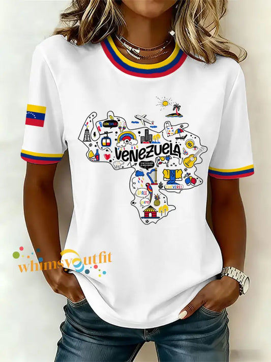 Women’s Venezuelan Print Casual T-Shirt White / S