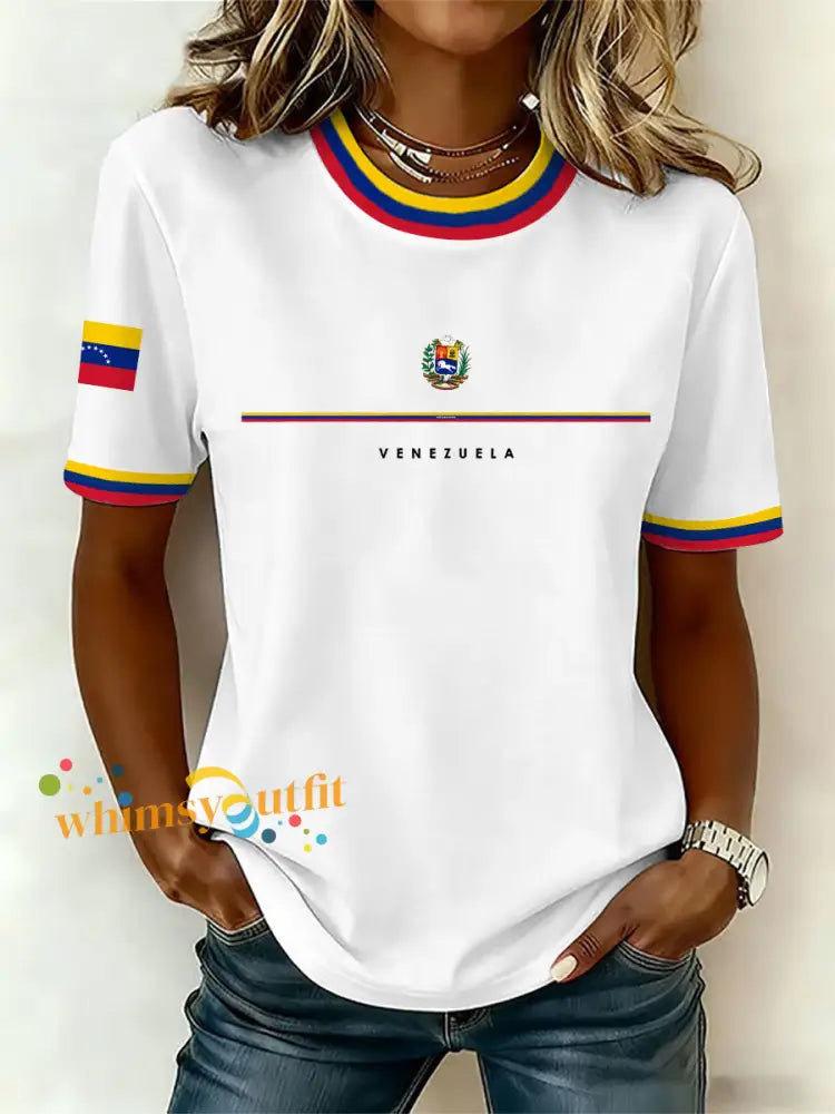 Women’s Venezuelan Print Casual T-Shirt White / S