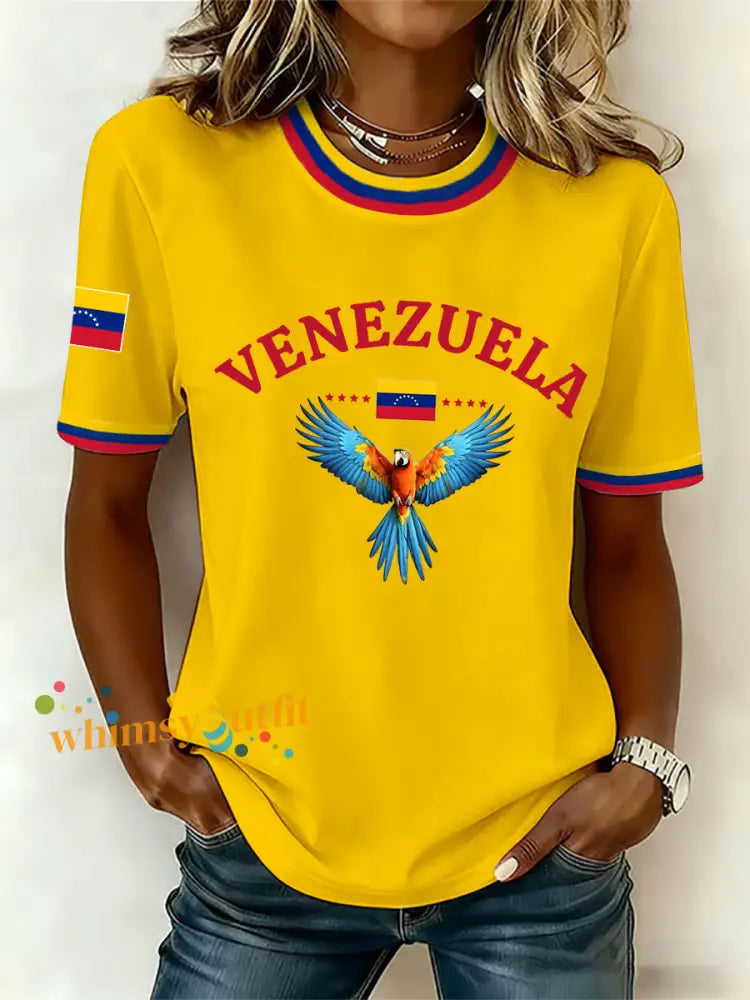Women’s Venezuelan Print Casual T-Shirt Yellow / S