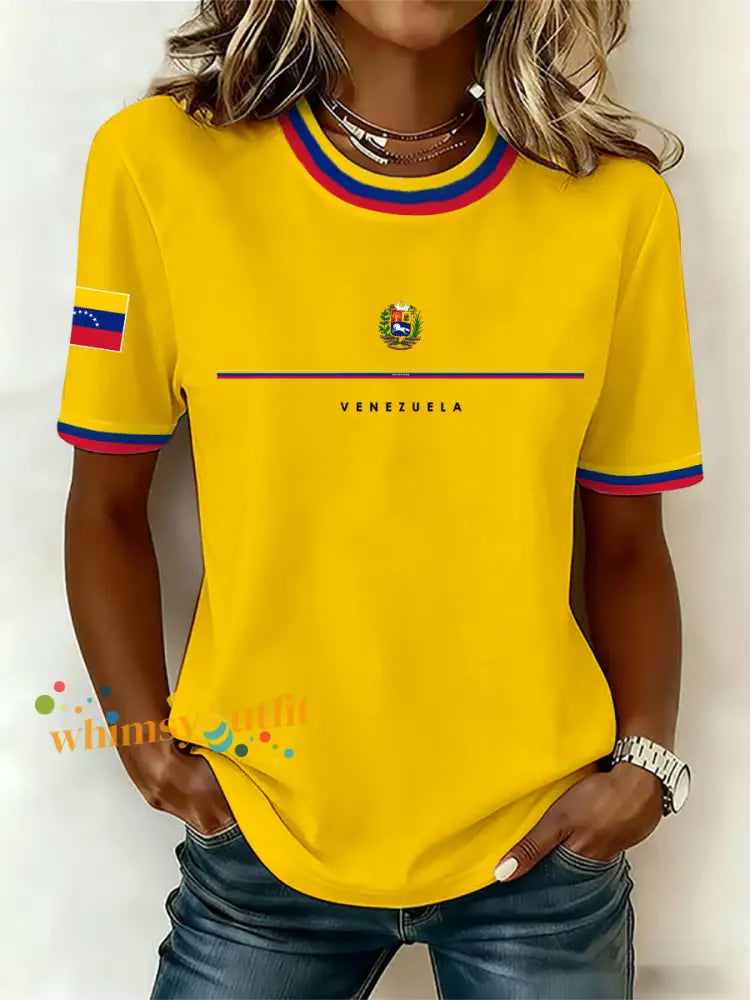 Women’s Venezuelan Print Casual T-Shirt Yellow / S