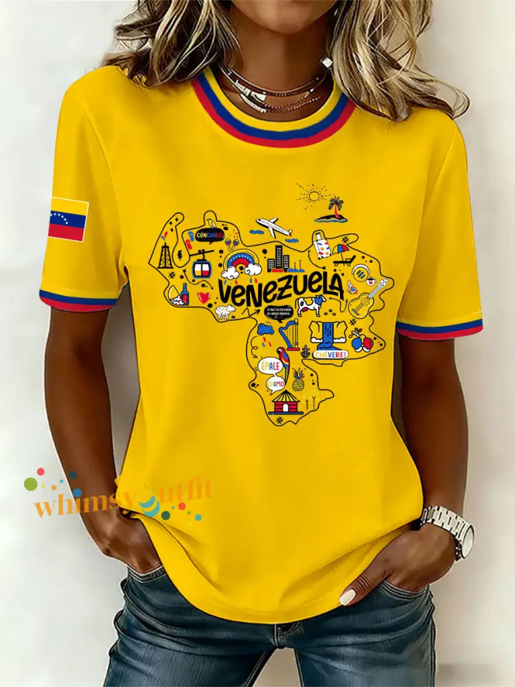Women’s Venezuelan Print Casual T-Shirt Yellow / S
