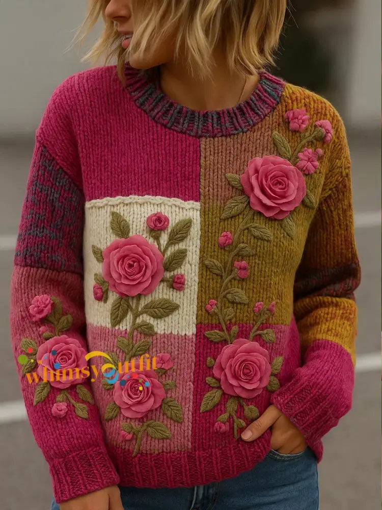 Women’s Vintage Art Floral Print Sweatshirt As picture / S