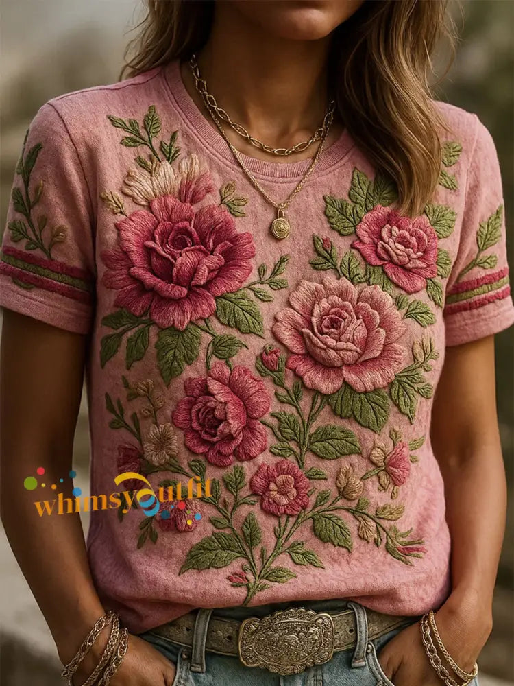 Women’s Vintage Floral Art Print T Shirt A / S