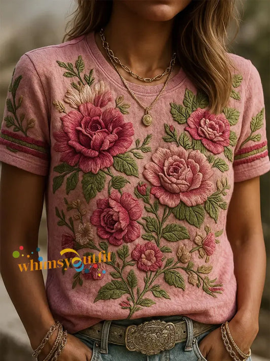 Women’s Vintage Floral Art Print T Shirt A / S
