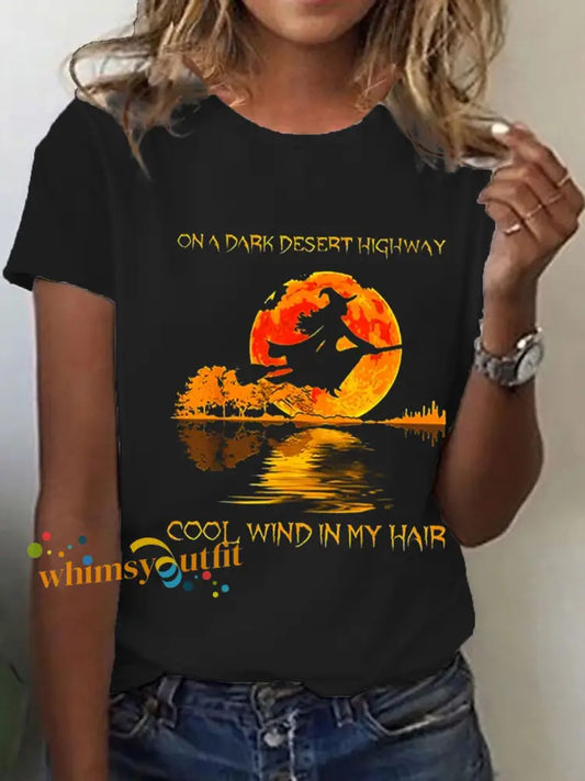 Women’s Vintage Halloween Witch Print T shirt Black / S