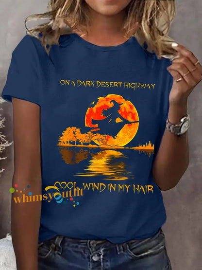 Women’s Vintage Halloween Witch Print T shirt Navy Blue / S