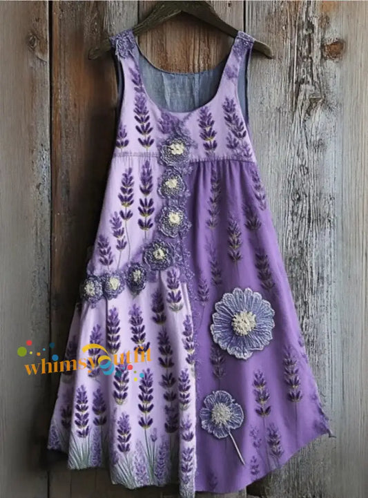 Women’s Vintage Purple Lavender Alzheimer’s Disease Art Casual Dress As picture / S