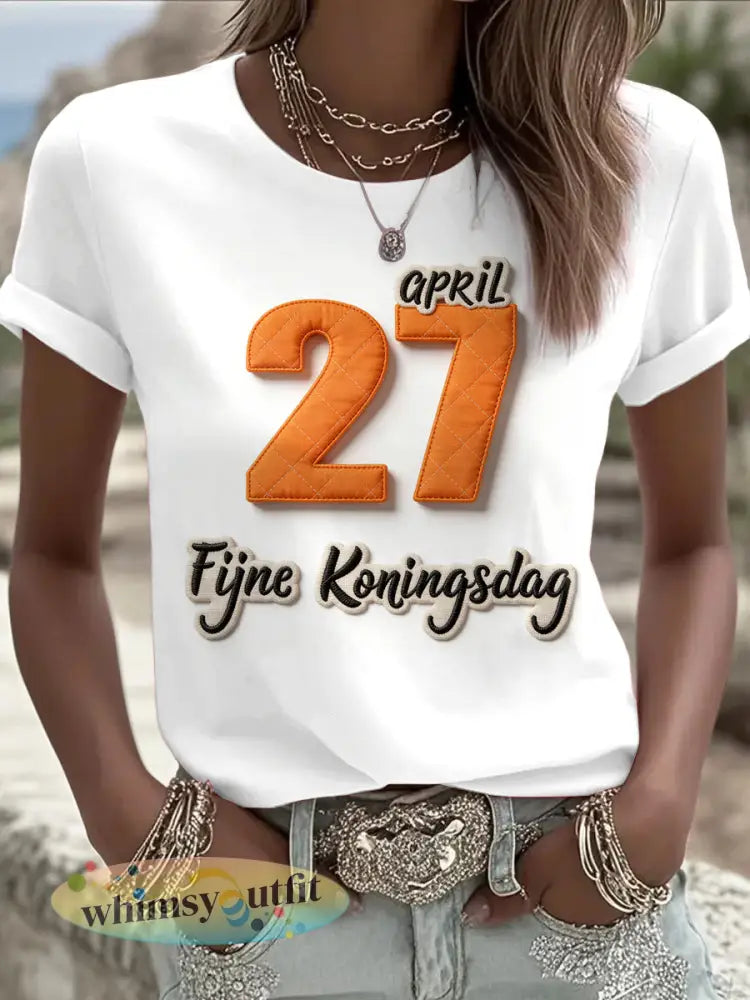 Women’s White Dutch King’s Day 27 3D Printed Casual T-Shirt - White / S