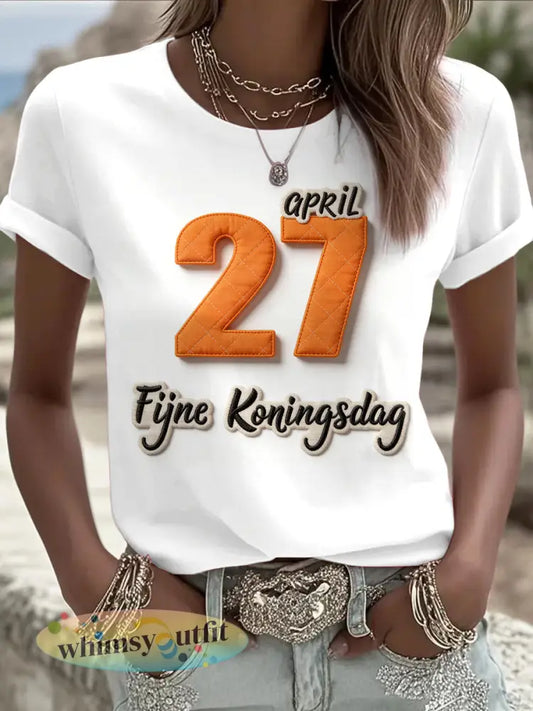 Women’s White Dutch King’s Day 27 3D Printed Casual T-Shirt - White / S