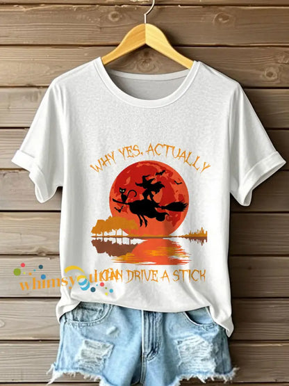 Women’s Witch ’Yes I Can Drive A Stick’ printed T shirt White / S