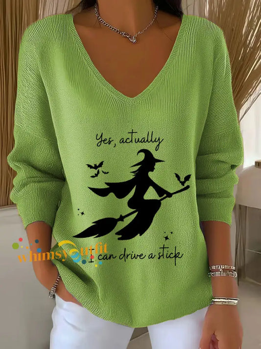 Women’s Witch ’Yes I Can Drive A Stick’ printed top Green / S