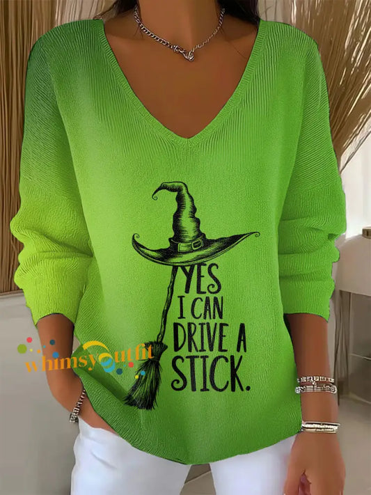 Women’s Witch ’Yes I Can Drive A Stick’ printed top Green / S