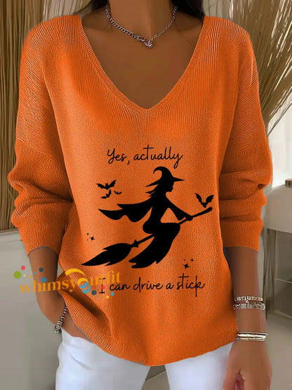 Women’s Witch ’Yes I Can Drive A Stick’ printed top Orange / S