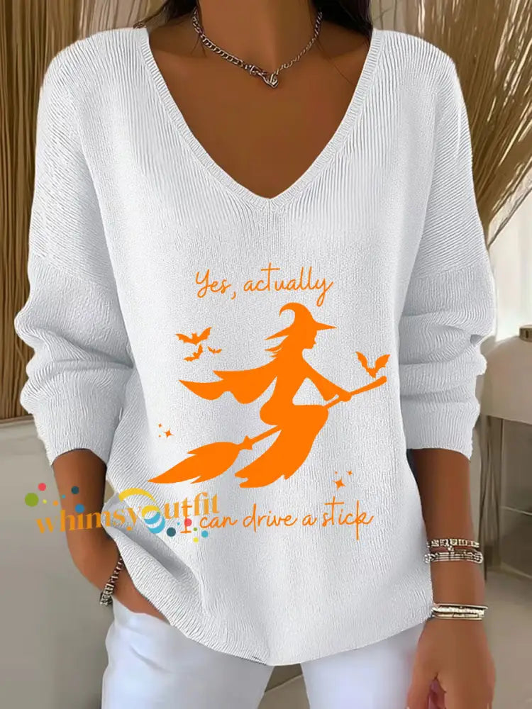 Women’s Witch ’Yes I Can Drive A Stick’ printed top White / S