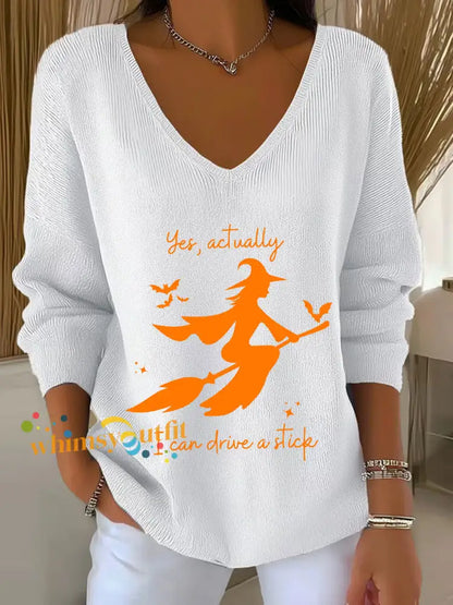 Women’s Witch ’Yes I Can Drive A Stick’ printed top White / S