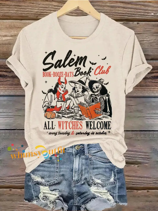 Women’s Witches Salem Book Club Print T Shirt Beige / S