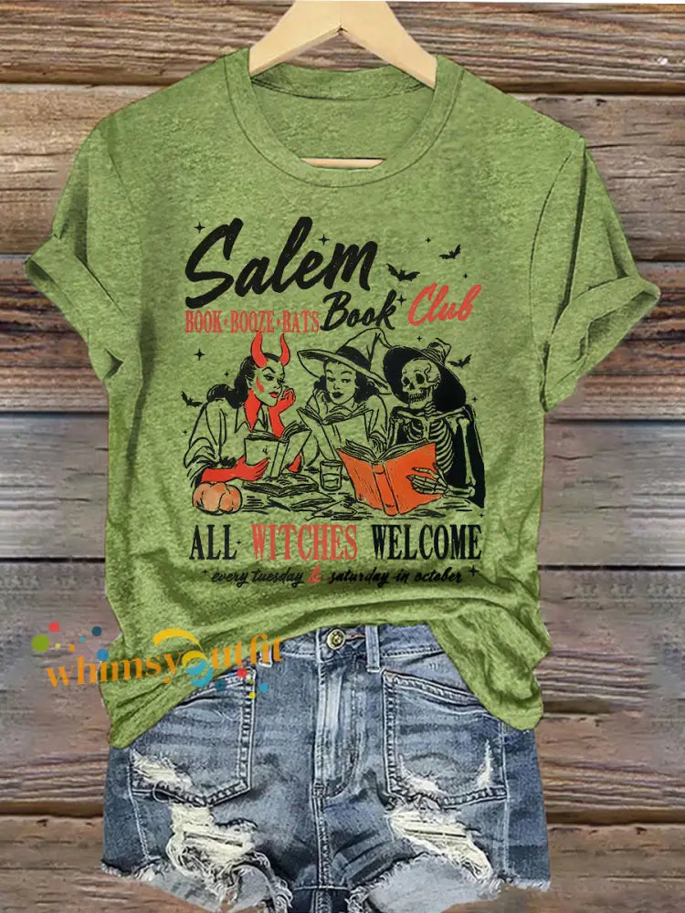 Women’s Witches Salem Book Club Print T Shirt Green / S