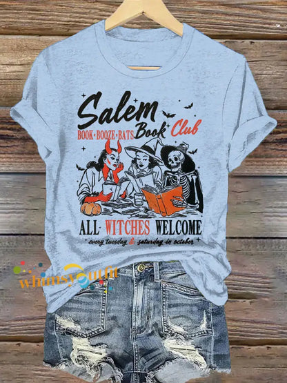 Women’s Witches Salem Book Club Print T Shirt Light Blue / S