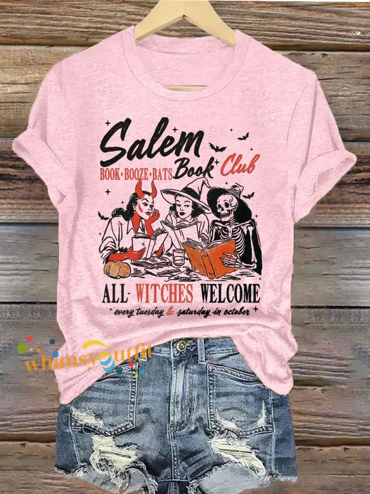 Women’s Witches Salem Book Club Print T Shirt Light Pink / S