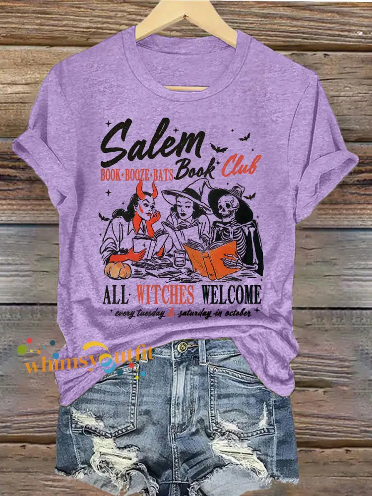 Women’s Witches Salem Book Club Print T Shirt Light Purple / S