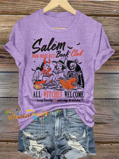 Women’s Witches Salem Book Club Print T Shirt Light Purple / S