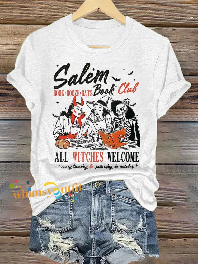 Women’s Witches Salem Book Club Print T Shirt White / S