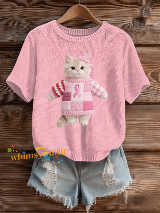 Women’s Wool Felted Art Cat Pattern Cozy Knit Sweater As picture / S