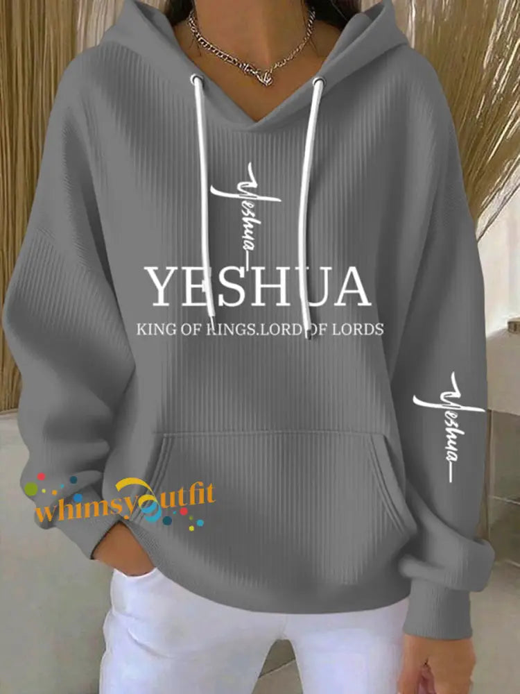 Women’s Yeshua Print Casual Hoodie Gray / S