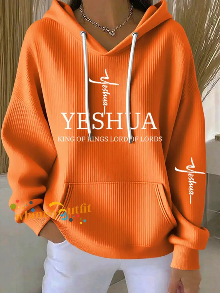Women’s Yeshua Print Casual Hoodie Orange / S