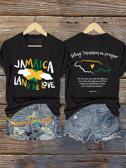 Women’sHurricane Melissa Jamaica Stronger Than The Storm Pray For Jamaica V-Neck Tee Black / S