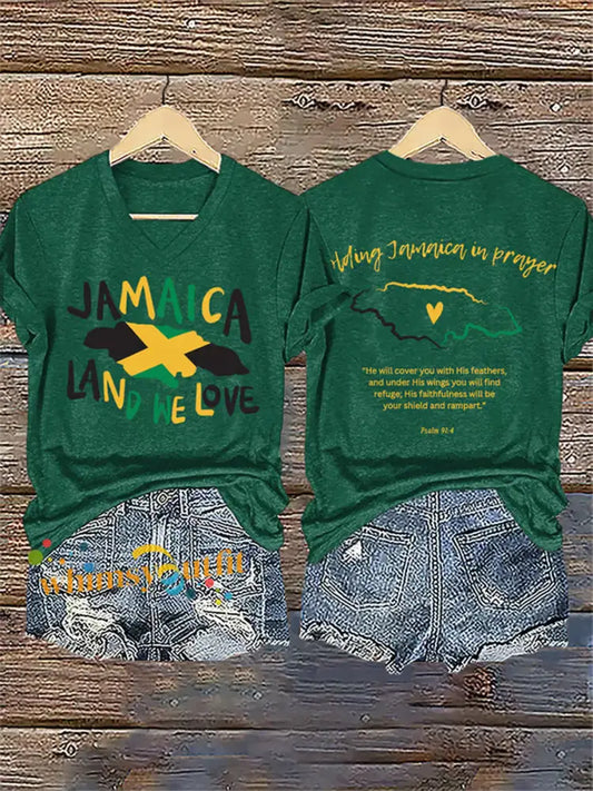 Women’sHurricane Melissa Jamaica Stronger Than The Storm Pray For Jamaica V-Neck Tee Green / S