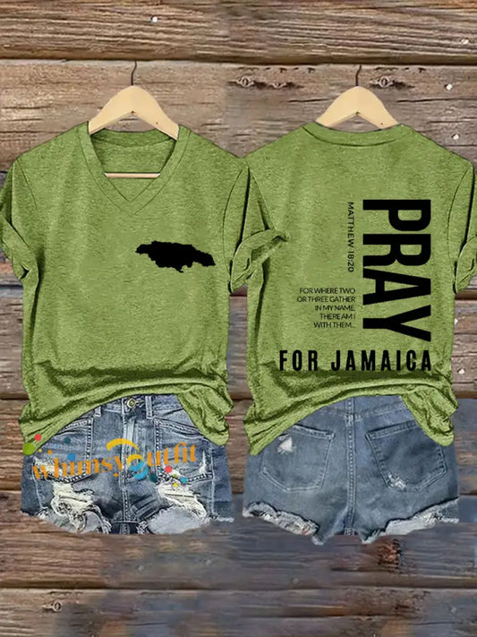 Women’sHurricane Melissa Jamaica Stronger Than The Storm Pray For Jamaica V-Neck Tee Green / S