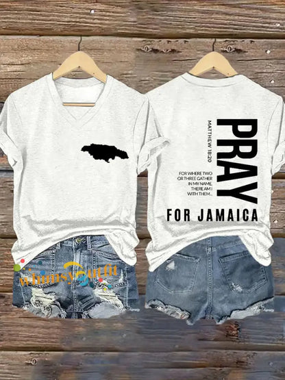Women’sHurricane Melissa Jamaica Stronger Than The Storm Pray For Jamaica V-Neck Tee White / S
