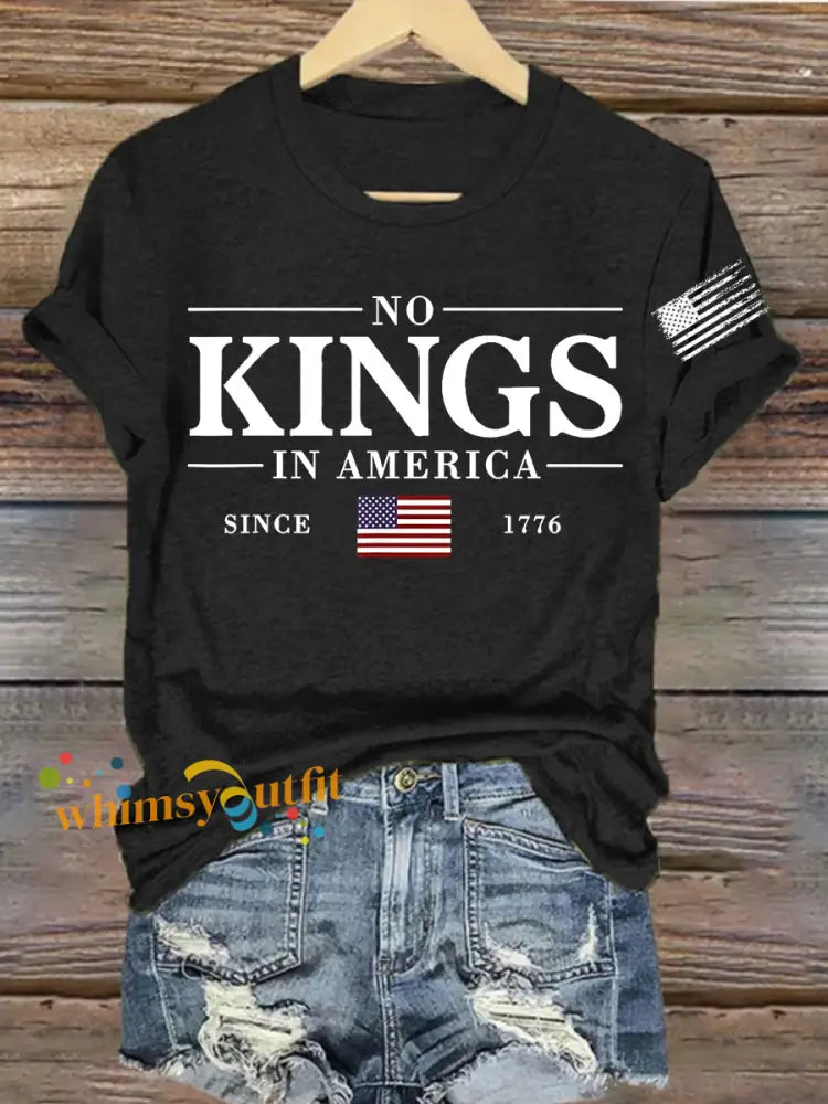 Women’sro No Kings In America Resist Trump Protest Patriotic T-Shirt Black / S