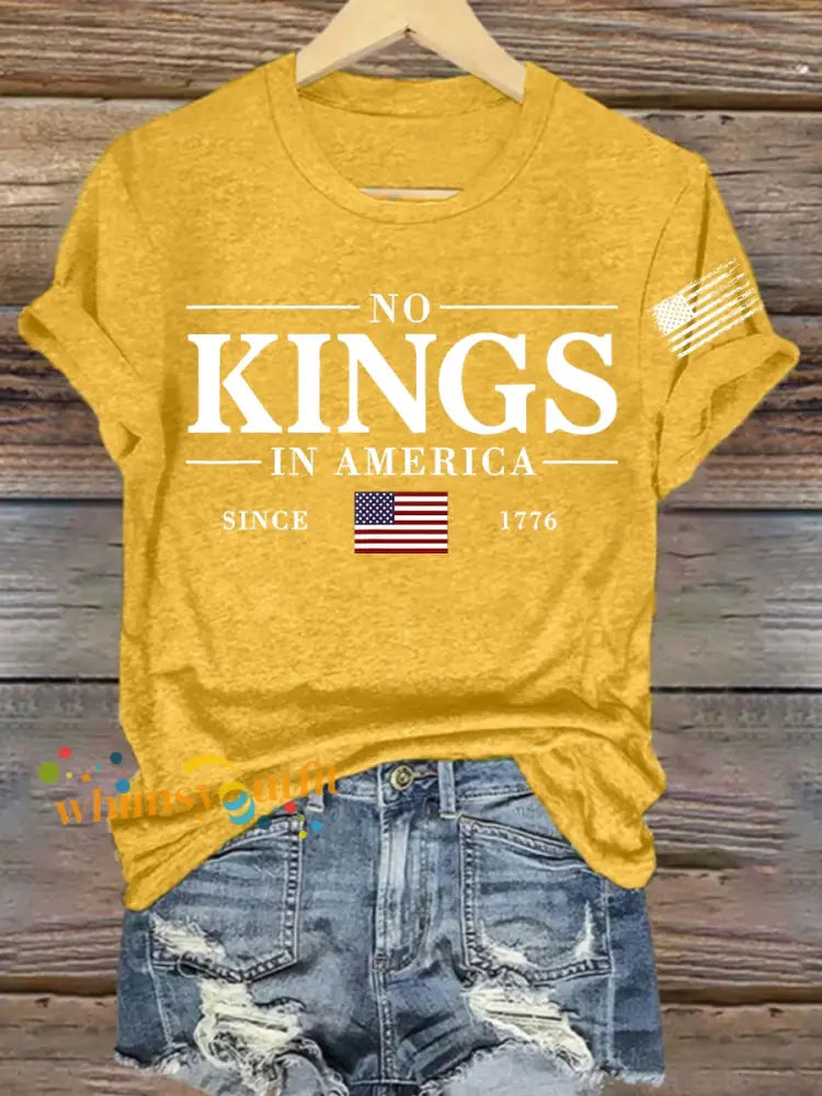Women’sro No Kings In America Resist Trump Protest Patriotic T-Shirt Yellow / S