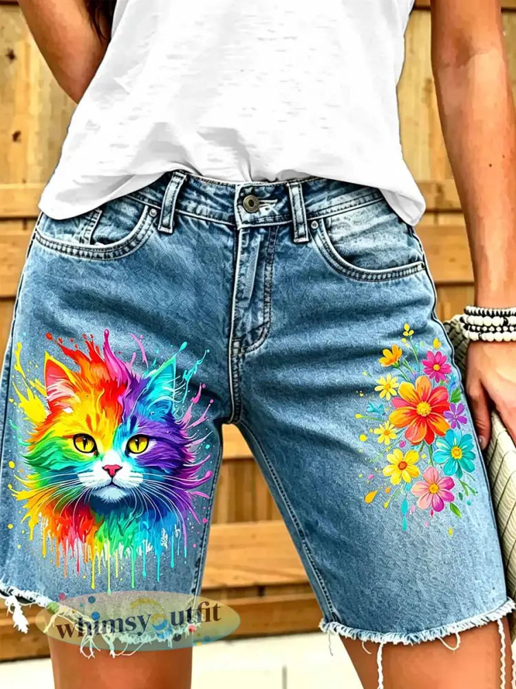 WWomen’s Dierlijke Regenboog Patroon Gedrukte Korte Broek - als foto / S