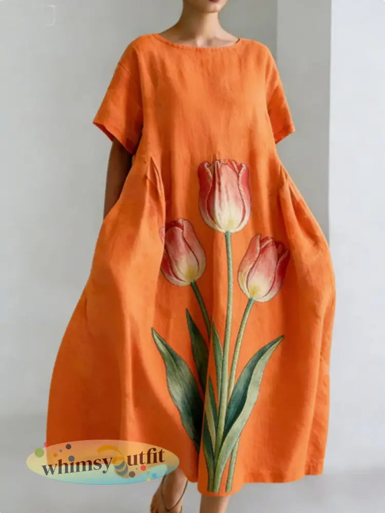 Zakjurken met bloemenprint en korte mouwen voor dames - Sinaasappel / S